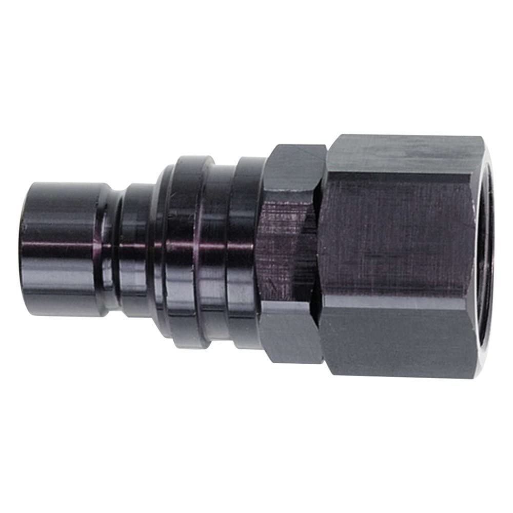 Jiffy-tite Quick Release Adapter, 3000 Series, Straight, 8 AN Female to Quick Release Plug, Valved, FKM Seal, Aluminum, Black Anodized, Each