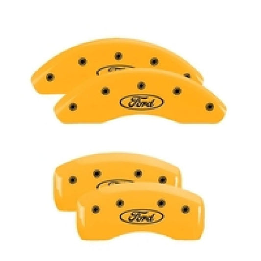 MGP Brake Caliper Covers Compatible with 2008-2012 Ford F-350 Super Duty & F-250 Super Duty (Requires 18"+ Wheels) Powder-Coated Finish, 4 PCS Front and Rear - Yellow, Ford Oval Logo Engraving