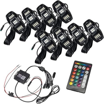 compare product Oracle Lighting 5895-339-8: Colorshift RGB+W Underbody Wheel Well Rock Light Kit (8 Pcs)