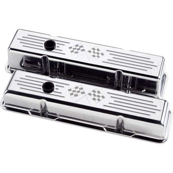 compare product BILLET SPEC Valve Covers Small Block Chevy Cross Flags Tall