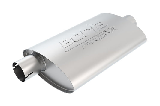 BORLA 400479 ProXS ProXS Muffler 2.25" Offset Inlet/ 2.25" Center Outlet, 4.25" x 7.88" Oval, 14 Long Body, 19" Overall Length. Universal Part. Reversible Design. Notched Necks.