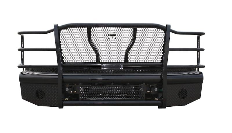 Cattleman HD 2237P Pipe Series Front Bumper with Grille Guard Fits Dodge Ram 2500 and Ram 3500 2003-2005, Gloss Black Powder-Coated Steel 1-Piece Bolt-On Punch Plate Screen Headlight Protection