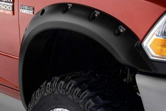 compare product Bushwacker 50047-02 Black Pocket/Rivet Style Smooth Finish Front Fender Flares for 2010-2018 Dodge Ram 2500, 3500 (Excludes R/T)