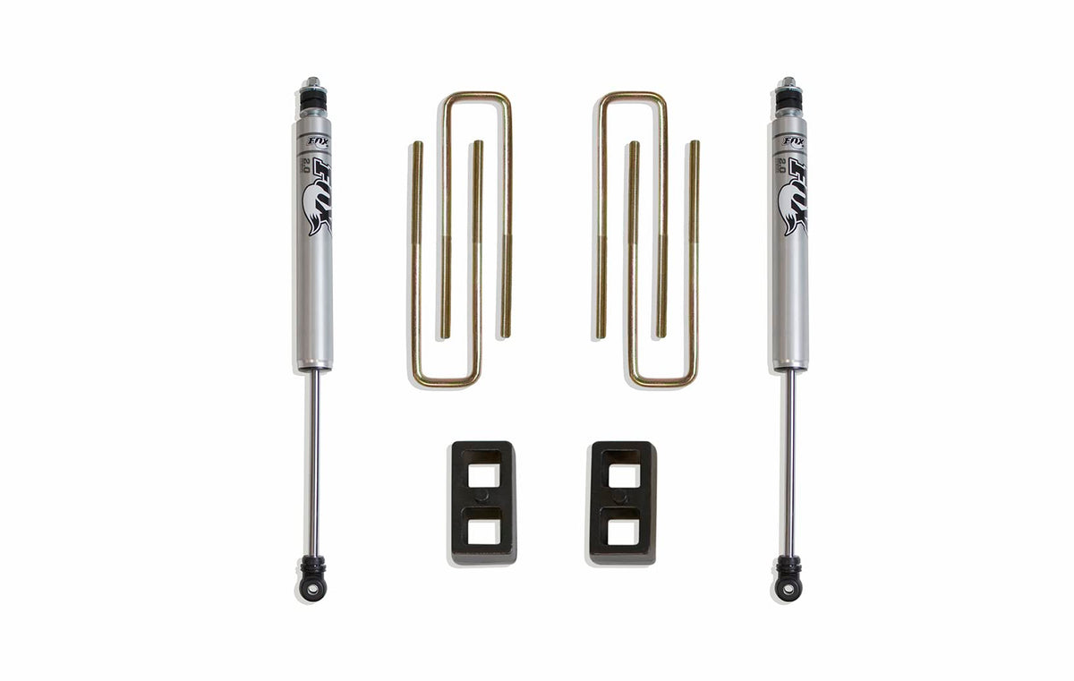 MaxTrac SUSPENSION'S Part# 906820F is A Rear Box KIT Including 2" Lift Blocks, U-Bolts & A Pair of Fox 2.0 Performance SERIRES Rear Shocks