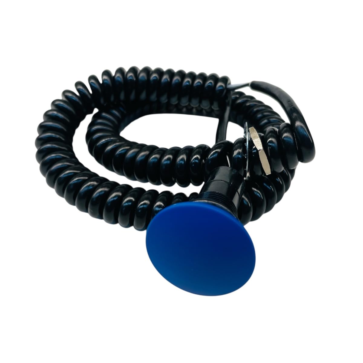 Blue Shredder Billet Mushroom Transbrake Button w/Cord - Snap Action, Momentary, Push Button, Coiled Corded, Micro Switch