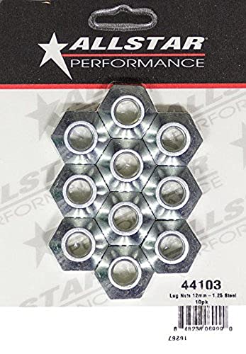 Allstar Performance Lug Nut, 12 mm x 1.25 Thread, 1 in Hex Head, 45 Degree Seat, Open End, Steel, Zinc Oxide, Set of 10