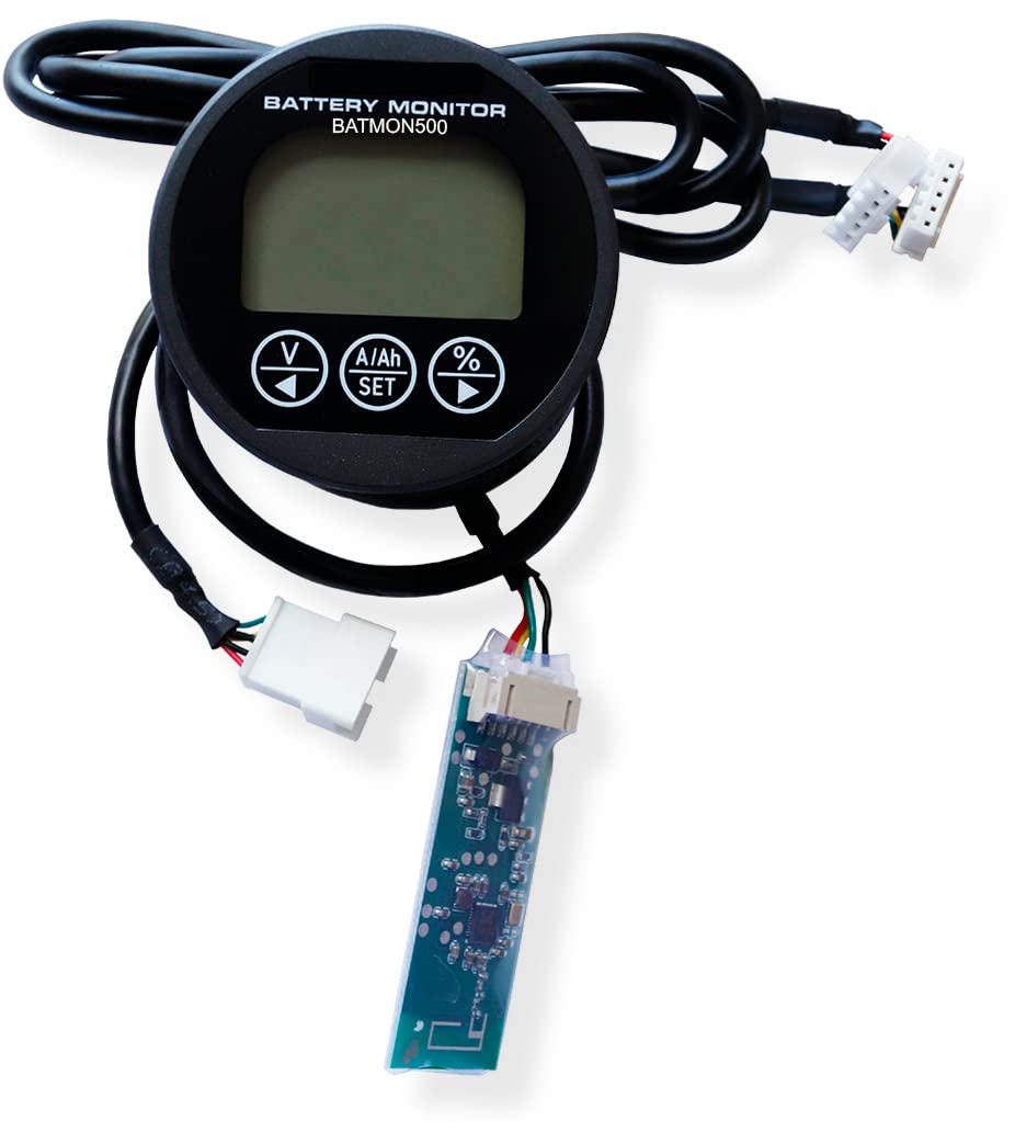 AIMS BATMON500 Remote Battery Monitor 500 Amp for Lithium and Most Battery Types up to 80V; Includes Current Shunt, 1m Shielded Wire, Display, Butterfly Nut, Sense Wire 22AWG (1 M), & Bezel Square