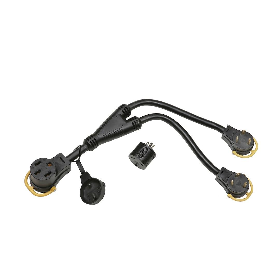 Arcon 17341 Multi-Max Generator Y-Adapter Cord 50 Amp 14-50P Male to Dual 30 Amp L5-30R Twist Lock Female, 17 Inch Legs with 30A-to-20A Adapter, Waterproof, Easy-Grip Handles