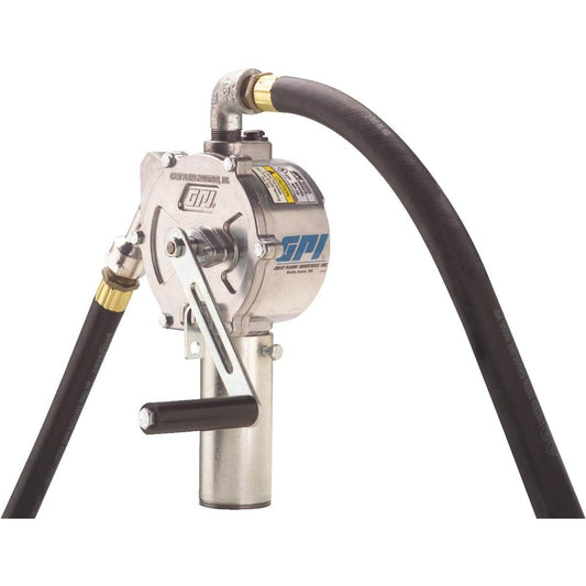 GPI 123000-06, RP-10-UL Rotary Hand Pump, Up to 10 Gal/100 Revolutions, Metal Spout, 8’ Hose, Suction Pipe