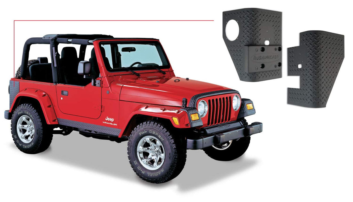 Bushwacker Trail Armor Rear Corner Covers | 2-Piece Set, Black, Textured Finish | 14001 | Fits 1997-2006 Jeep Wrangler TJ with Bushwacker Pocket Style Fender Flares