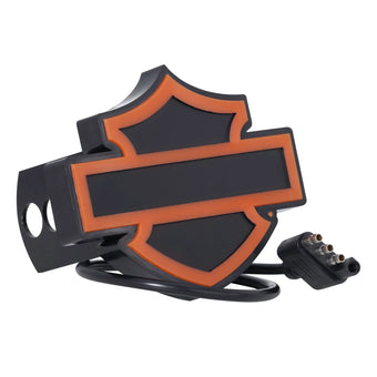 compare product Plasticolor 002319R01 Harley-Davidson Bar & Shield Silhouette Lighted Hitch Plug - Orange/Black