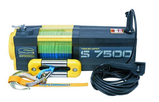 Superwinch 1475301 S7500 SR 24V 7500 lb Winch with Synthetic Rope (Stainless Steel Roller Hawse, 30' Remote)