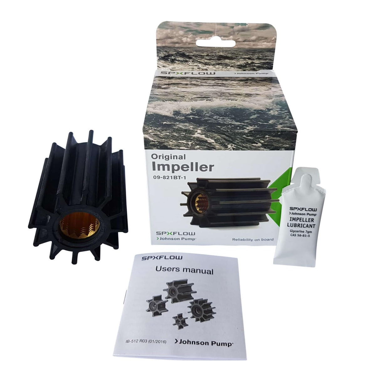 Johnson Pump 09-821BT-1 Impeller Kit – F75 Threaded Shaft, MC97/EPDM Rubber – Includes Gasket, O-Ring & Grease