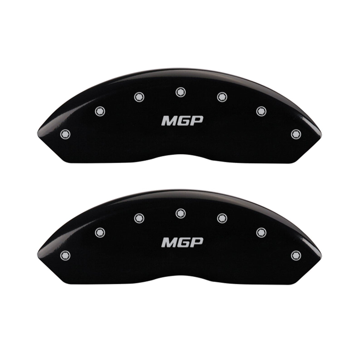 MGP Caliper Covers 42014SMGPBK Black Powder Coat Finish Front and Rear Caliper Cover, Set of 4 (MGP Silver Characters, Engraved)