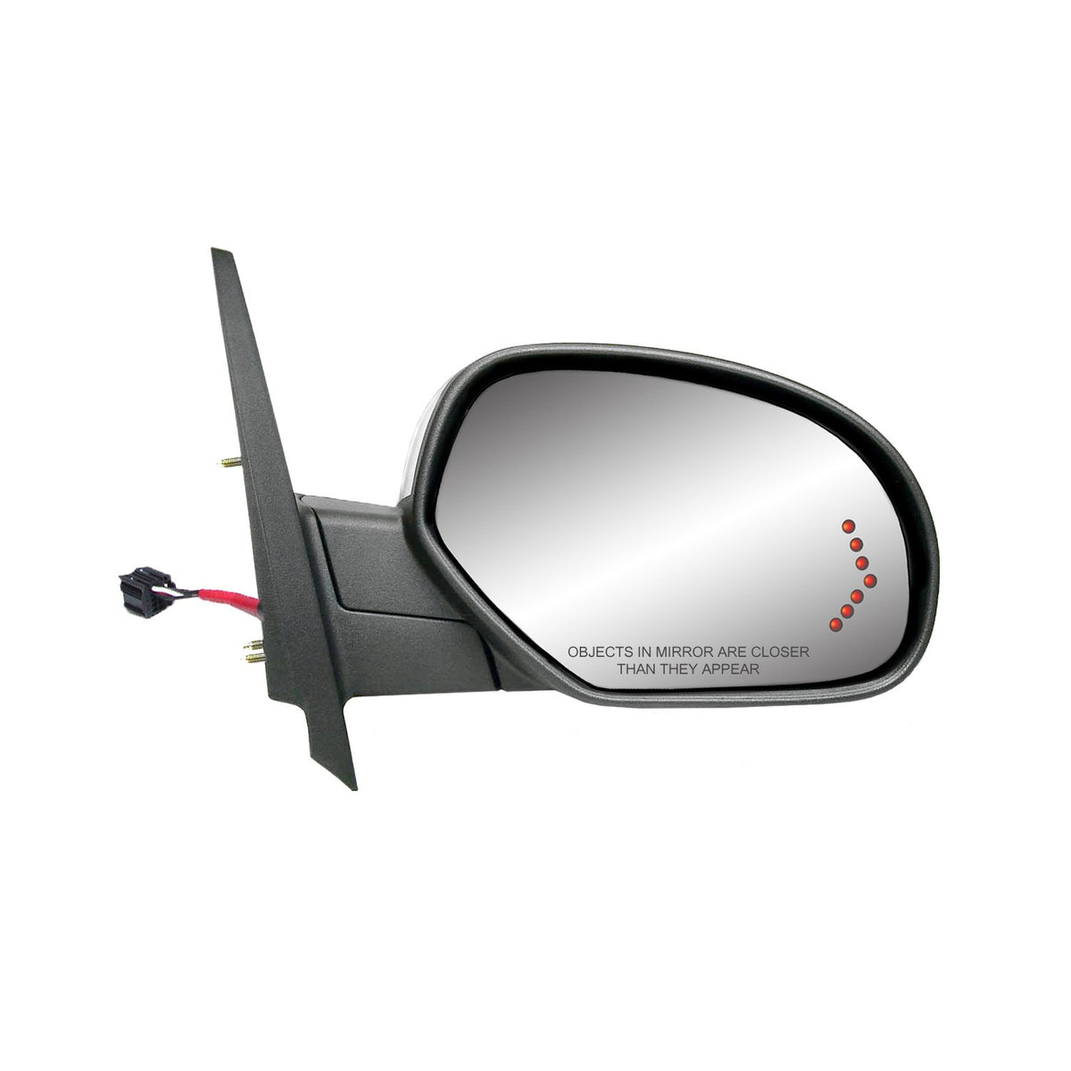 Fit System Passenger Side Towing Mirror for Avalanche, Silverado, Suburban, Tahoe, Sierra, Yukon, Denali/XL, Silverado/Sierra Hybrid, Arrow Signal, no pwr fold/auto dim, fold, Chrome, Heated Power