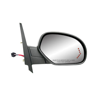 compare product Fit System Passenger Side Towing Mirror for Avalanche, Silverado, Suburban, Tahoe, Sierra, Yukon, Denali/XL, Silverado/Sierra Hybrid, Arrow Signal, no pwr fold/auto dim, fold, Chrome, Heated Power