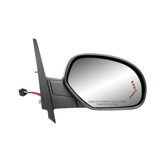 Fit System Passenger Side Towing Mirror for Avalanche, Silverado, Suburban, Tahoe, Sierra, Yukon, Denali/XL, Silverado/Sierra Hybrid, Arrow Signal, no pwr fold/auto dim, fold, Chrome, Heated Power