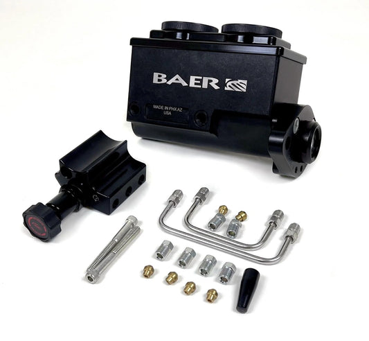 Baer Brakes Master Cylinder, Remaster, 0.875 in Bore, Integral Reservoir, Driver Side Port, Fittings/Proportioning Valve Included, Aluminum, Black Anodized, Each