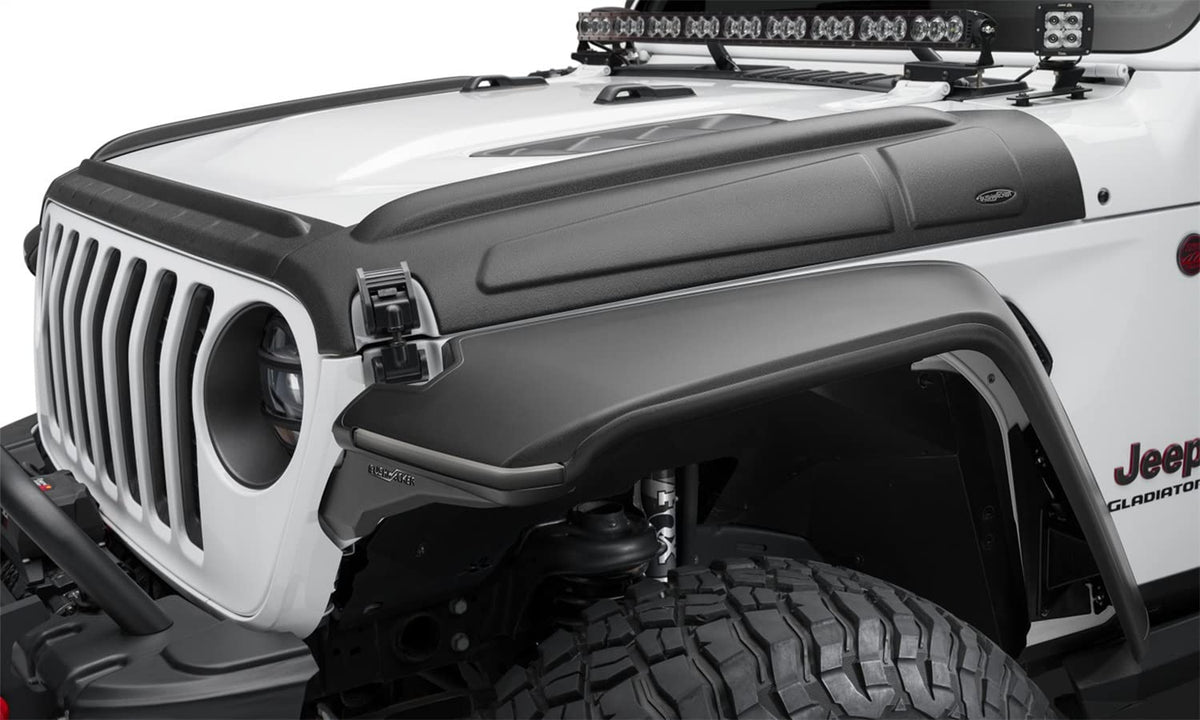 Bushwacker Trail Armor Hood Guard | 3-Piece Set, Black, Textured Finish | 14129 | Fits 2007-2018 Jeep Wrangler JK Unlimited