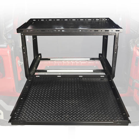 Overland Vehicle Systems Cargo Storage Rack with Shelf & Sliding Extension – Heavy Duty Adjustable Gear Organizer System for Overlanding, Camping & Garage Storage