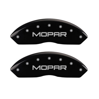 compare product MGP Caliper Covers 42014SMOPBK Black Powder Coat Finish Front and Rear Caliper Cover, Set of 4 (MOPAR Silver Characters, Engraved)