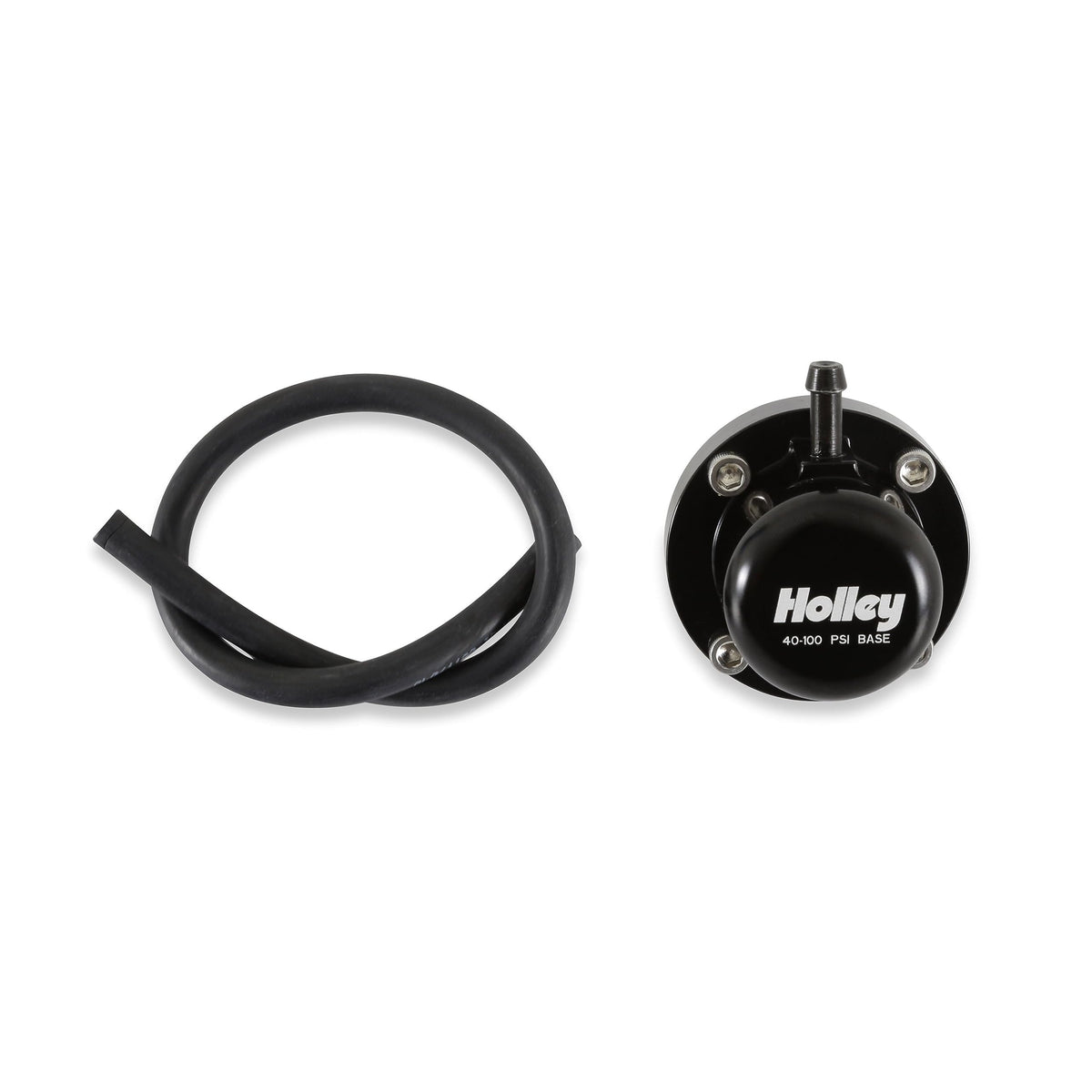 Holley Fuel Pulse Damper, Direct Mount, 40-100 psi, 6 AN Male O-Ring, Aluminum, Black Anodized, E85 / Gas/Methanol, Each