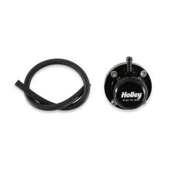 compare product Holley Fuel Pulse Damper, Direct Mount, 40-100 psi, 6 AN Male O-Ring, Aluminum, Black Anodized, E85 / Gas/Methanol, Each