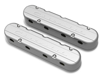 compare product Holley 241-175 2-Pc LS Chevrolet Script Valve Covers - Natural Finish
