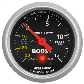 compare product Auto Meter 3376 Sport-Comp Electric Boost/Vacuum Gauge,2.3125 in.