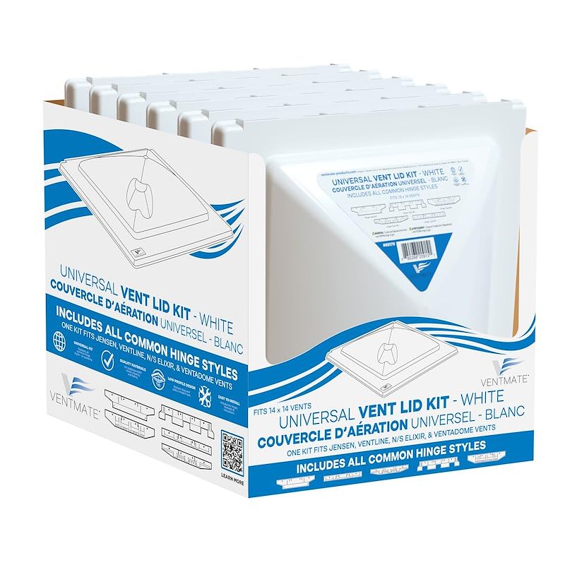 Ventmate Roof Vent Lid 69179, Compatible With Jensen New/Jensen Old/Ventline New or Old/Ventline E-Z Lift, For 14 Inch x 14 Inch Vents, White, Box Of 6