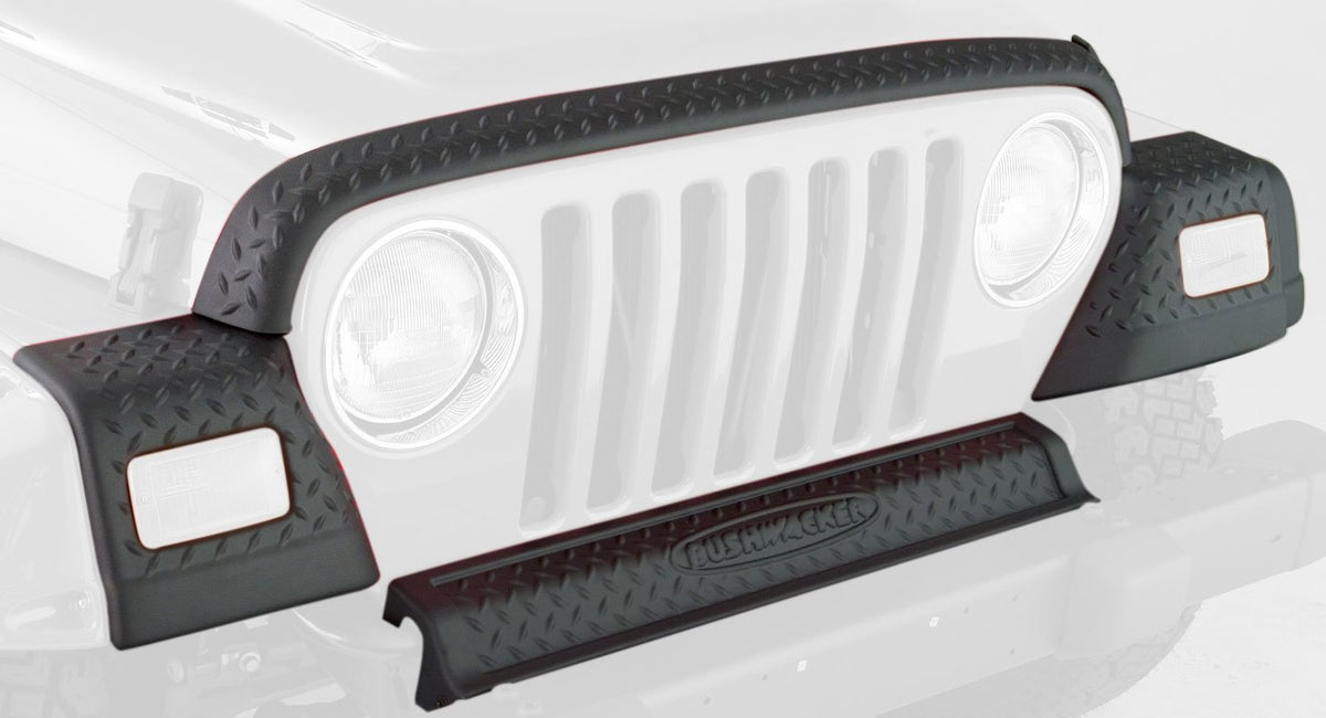Bushwacker Trail Armor Hood Guard | 4-Piece Set, Black, Textured Finish | 14005 | Fits 1997-2006 Jeep Wrangler TJ