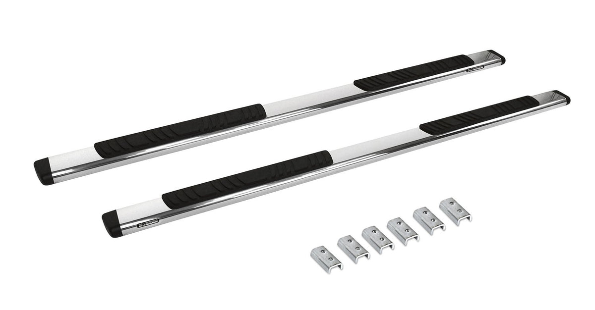 Go Rhino 5" OE Xtreme Low Profile Sidesteps & Brackets | Stainless Steel, Polished | 685404787PS | Fits 2019 - 2025 Chevrolet Silverado & GMC Sierra Crew Cab (See description)