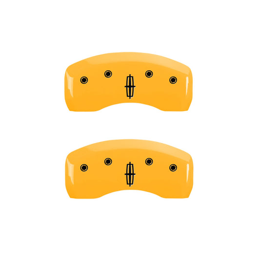 MGP Caliper Covers 36008SLC1YL Yellow Engraved Front and Rear Powder Coat Finish Black Character Caliper Cover, Set of 4