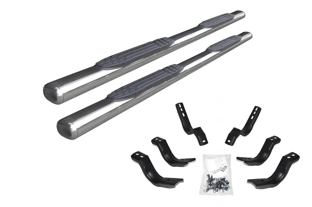 Go Rhino 4" Oval 1000 Series Sidesteps & Brackets | Stainless Steel, Polished | 104404387PS | Fits 2015-2019 Chevrolet Silverado & GMC Sierra 2500 HD, 3500 HD Crew Cab Pickup (Diesel only)