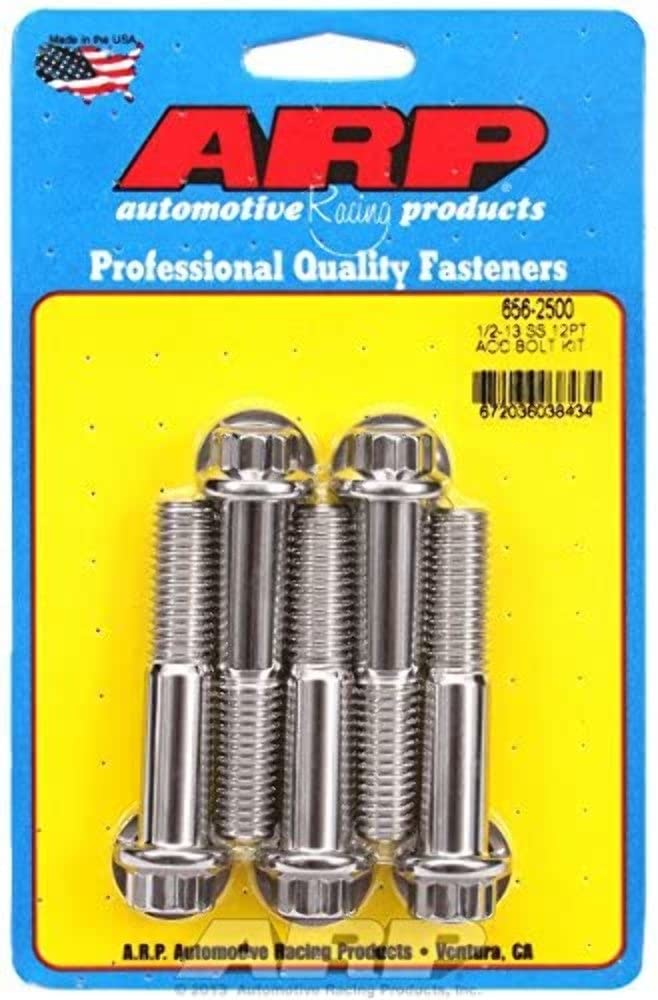 ARP Bolt, 1/2-13 in Thread, 2.5 in Long, 9/16 in 12 Point Head, Stainless, Polished, Universal, Set of 5