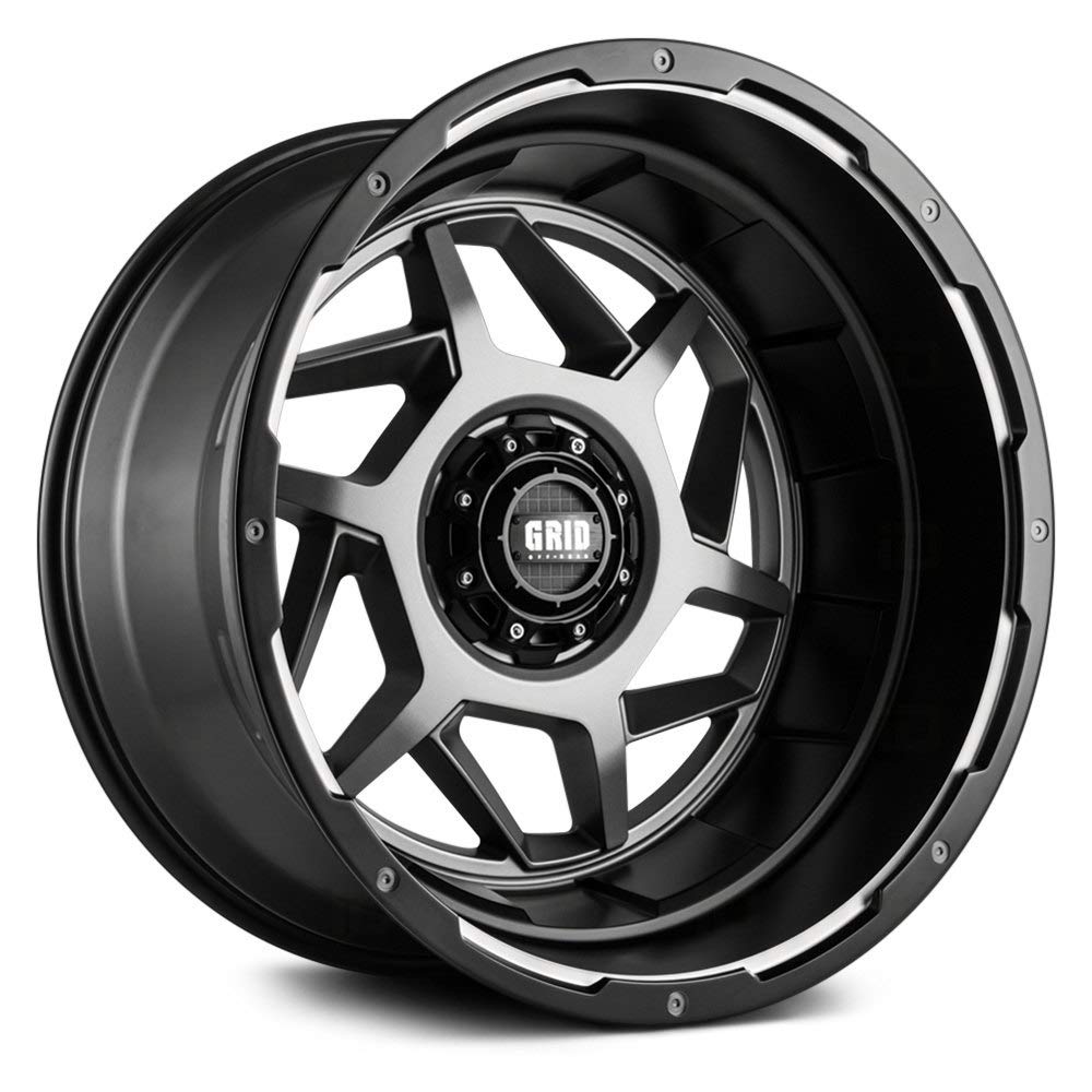 Grid Off-Road GD14 Custom Wheel - 20x9, 15 Offset, 5x150 Bolt Pattern, 110.3mm Hub - Matte Anthracite with Matte Black Lip Rim