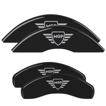 compare product MGP Caliper Covers 54013SMGPBK MGP Black Powder Coat Finish, Silver Characters, Set of 4