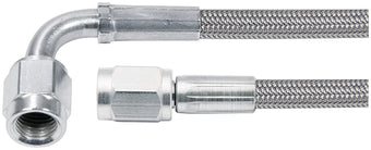 compare product Allstar Performance Brake Hose, 48 in Long, 3 AN Hose, 3 AN Straight Female to 3 AN 90 Degree Female, Braided Stainless, PTFE Lined, Each