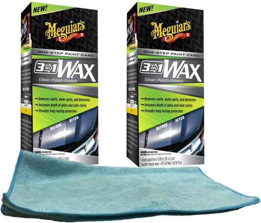 Meguiar's G191016 3-In-1 Wax (16 oz) Bundle With Microfiber Cloth