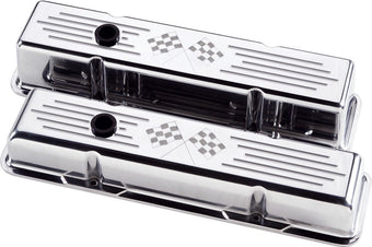 compare product Billet Specialties 95127 Short Checkered Flag Valve Cover for Small Block Chevy