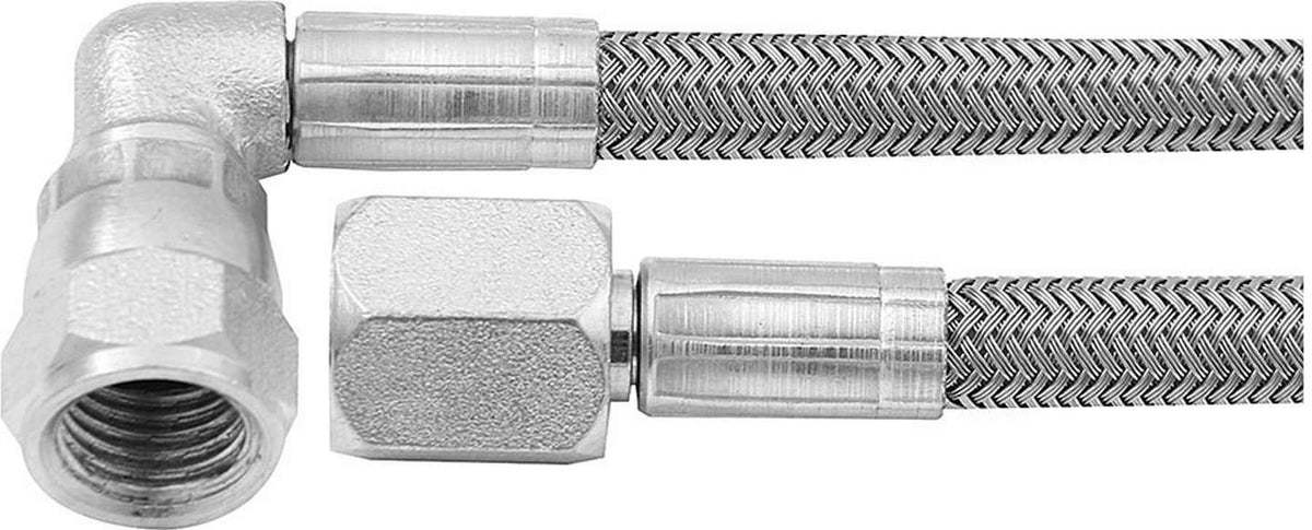Allstar Performance an Hose Assembly, 18 in Long, 4 an Hose, 4 an Straight Female to 4 an 90 Degree Female, Braided Stainless, PTFE Lined, Each
