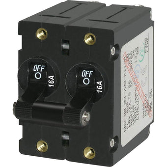 compare product Blue Sea Systems A-Series Black Toggle Double Pole 16A Circuit Breaker