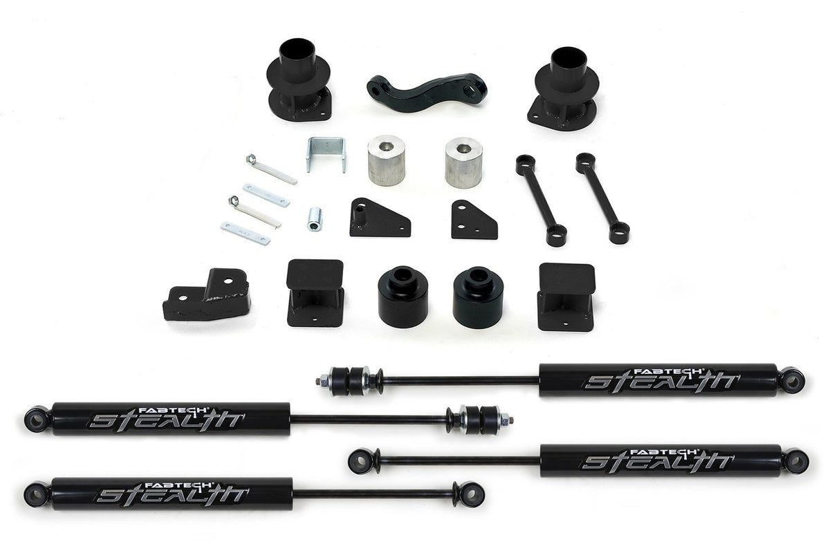 Fabtech 3" Stealth Series Front & Rear Suspension Lift Kit compatible with Jeep Wrangler JK (2007-2018) – Coil Spacers, Track Bar Brackets, Stealth Shocks, K4037M