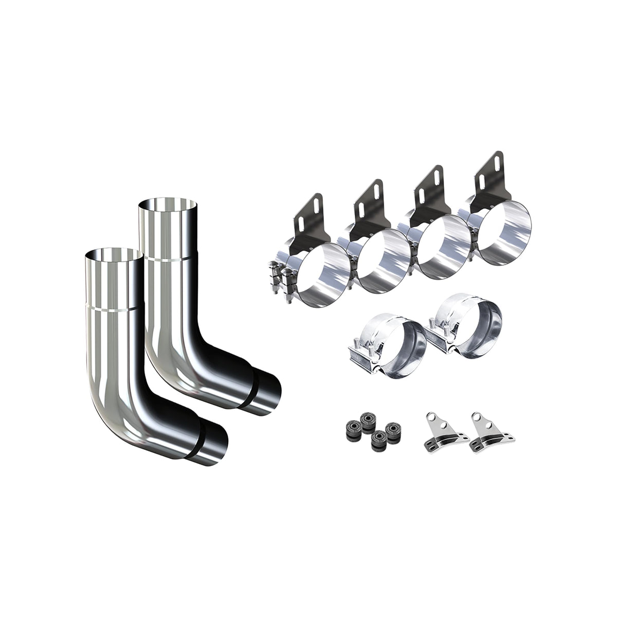RoadWorks 7" Exhaust Kit for Peterbilt with 60 Degree OEM Elbows, Clamps, Brackets, and Bushings | EXKITPB27HD