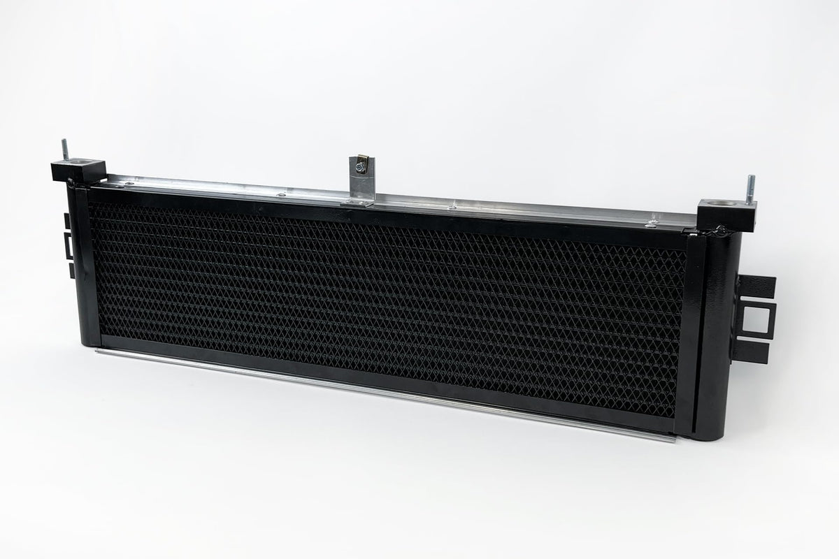 CSF Fluid Cooler, OEM Inlet/Outlet, Rock Guard Included, Aluminum, Black Powder Coat, Engine Oil, Each