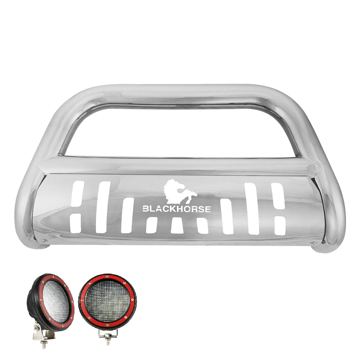 Black Horse Bull Bar Kit Skid Plate Stainless Steel Compatible with 2008-2012 Ford Escape|2008-2011 Mazda Tribute|2008-2011 Mercury Mariner-CBS-FOB2601SP-PLFR