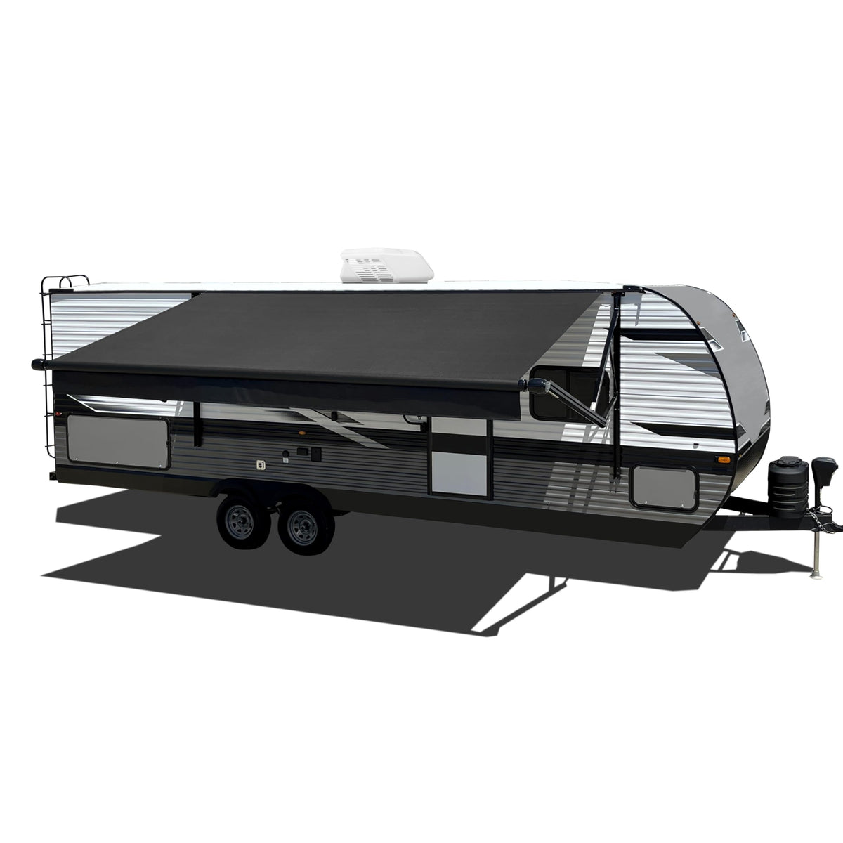 Velarium Solid Black Canopy/Roll Tube 16' - Complete Canopy with 12V LED Light, Sewn Seams, Available Lengths from 10' to 22' - RVs, Tailgating, and Outdoor Events with Reliable Coverage