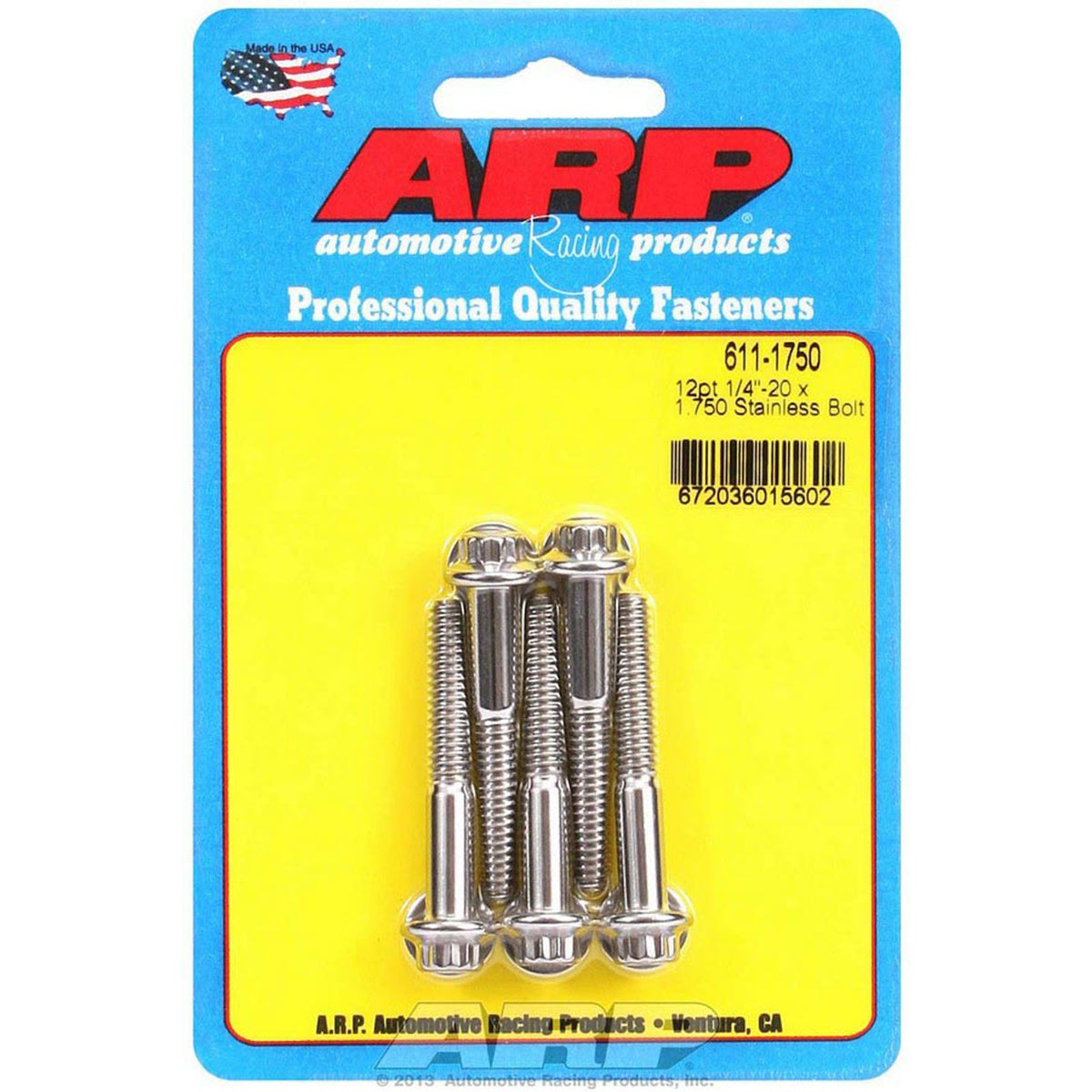 ARP 611-1750 Standard 12pt Bolt 5pc Stainless Steel 1/4-20 x 1.75
