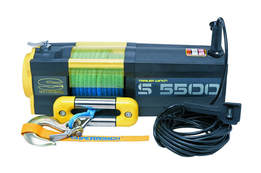Superwinch 1455301 S5500 SR 24V 5500 lb Winch with Synthetic Rope (Stainless Steel Roller Hawse, 30' Remote)