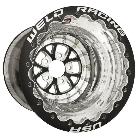 WELD RACING Wheel, V-Series, 16 x 16 in, 4.000 in Backspace, 5 x 4.75 in Bolt Pattern, Double Bead Lock, Aluminum, Black Anodize/Polished, Each